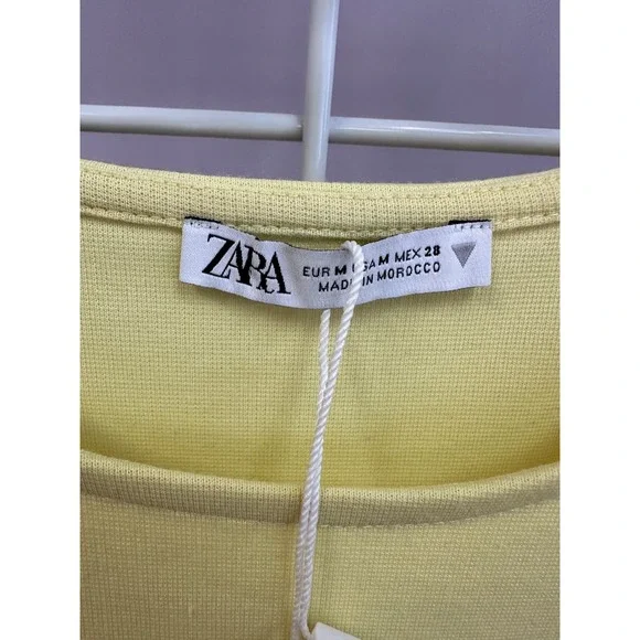 Zara Yellow Dress Ruffle Sleeve Knit Mini Dress Short Sleeve Size M - Picture 4 of 6